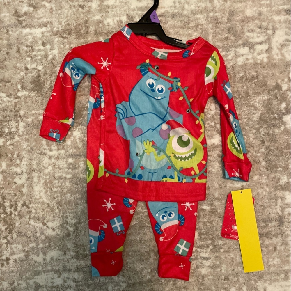 Pixar Christmas Holiday Kids Monsters Inc Pajama Set - Red size 12M-NWT